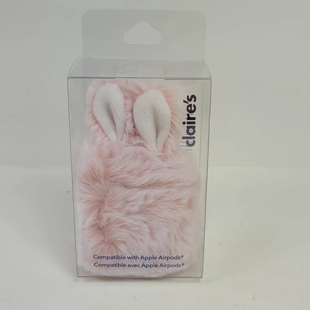 Claire's Pink Furry Bunny AirPods Case